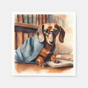 Serviette En Papier Dachshund vintage dans l'ancienne bibliothèque