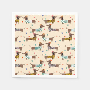 Serviette En Papier Dachshunds drôles en chapeaux et écharpes