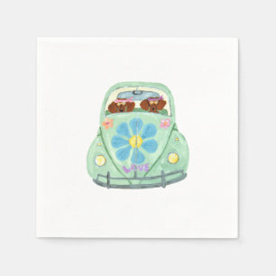 Serviette En Papier Dachshunds Hippies Dans Leur Voiture Fleurie D'Amo