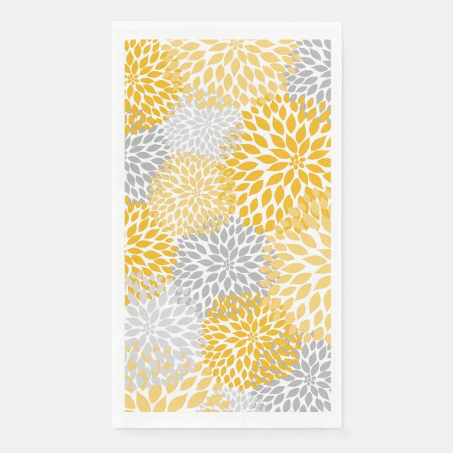Serviette En Papier Dahlia Bouquet - moutarde jaune gris (Devant)