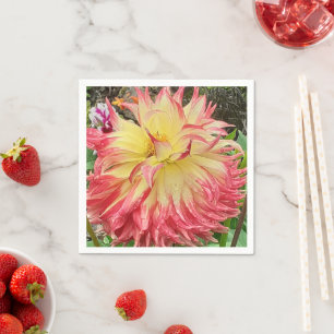 Serviette En Papier Dahlia rose et jaune 