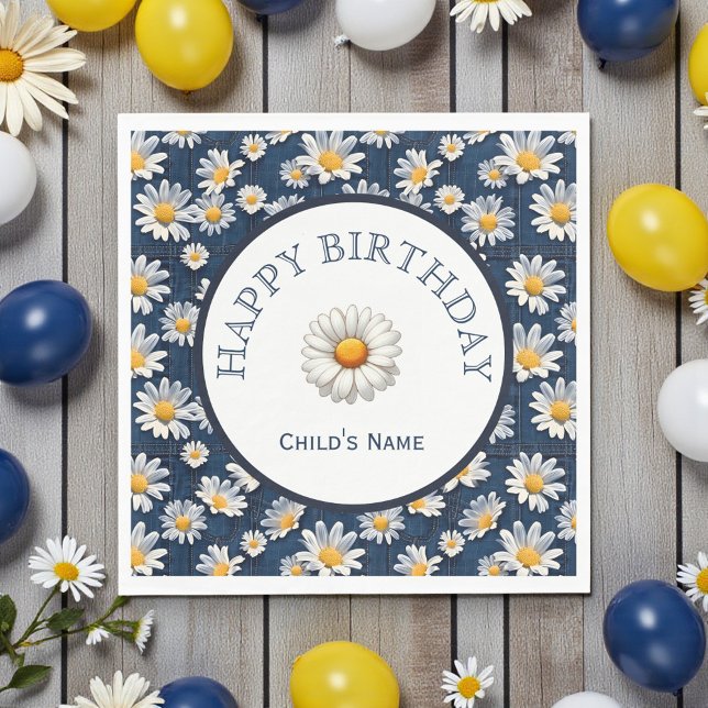 Serviette En Papier Daisies on Blue Denim Birthday  (Créateur téléchargé)