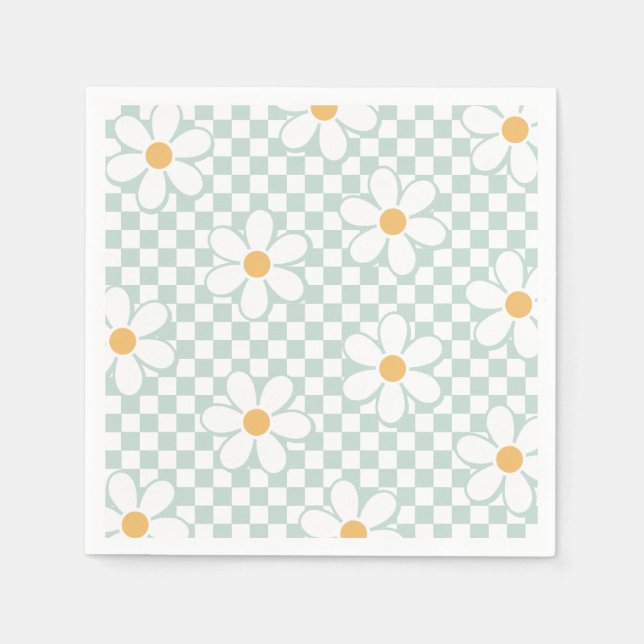 Serviette En Papier Daisy à carreaux rétro anniversaire vert menthe (Devant)