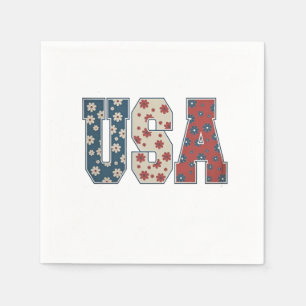 Serviette En Papier Daisy Flower USA Drapeau 4 juillet Patriotique
