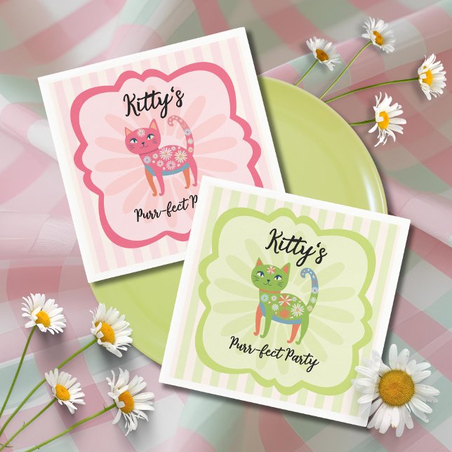 Serviette En Papier Daisy Kitty Visage Purr-fect fête d'anniversaire (Créateur téléchargé)