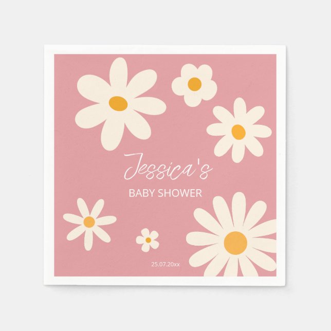Serviette En Papier Daisy rétro rose baby shower boho (Devant)
