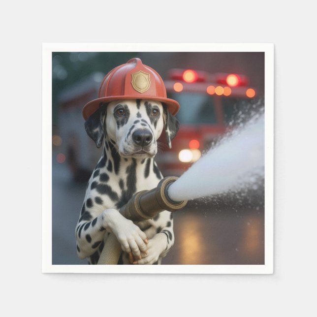 Serviette En Papier Dalmatian Dog With a Fire Hose (Devant)