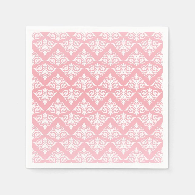 Serviette En Papier Damas blanc et rose (Devant)