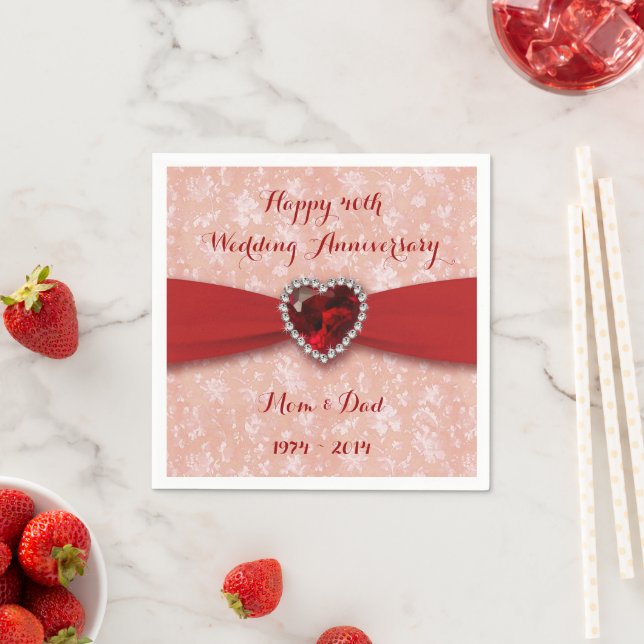 Serviette En Papier Damask 40e anniversaire Mariage papier serviettes (En situation)