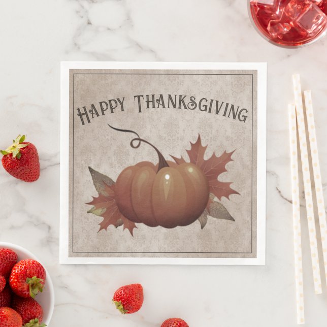 Serviette En Papier Damask, Citrouille de Thanksgiving (En situation)