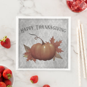Serviette En Papier Damask, Citrouille de Thanksgiving Gris