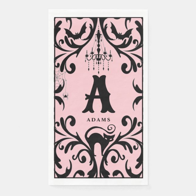 Serviette En Papier Damask Glam Monogramme Halloween Papier Serviettes (Devant)