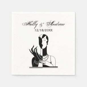 Serviette En Papier Dame Art Déco Vintage avec perles Noir Blanc