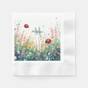 Serviette En Papier Dame coccinelle aquarelle printanière Monogramme F