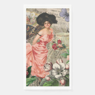Serviette En Papier Dame du café femme victorienne rose riche robe
