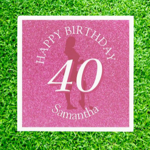 SERVIETTE EN PAPIER DAMES PAILLETES ROSES GRAND ANNIVERSAIRE