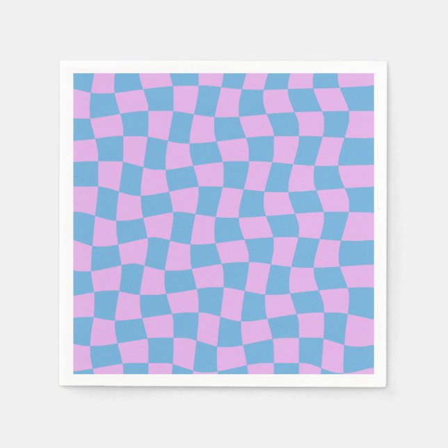 Serviette En Papier Damier Bleu Abstrait Pourpre Rétro Pervenche (Devant)