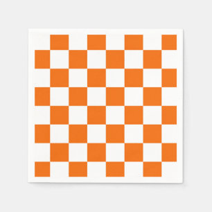 Serviette En Papier Damier Sportif Orange Blanc Couleurs d'Équipe Amus