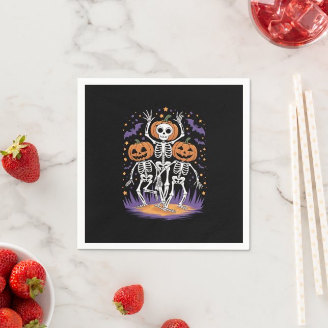 Serviette En Papier Dancing Skeleton Halloween Citrouille (En situation)