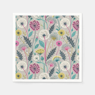Serviette En Papier Dandelion et feuillage vibreux Motif sans couture