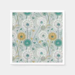 Serviette En Papier Dandelion Whimsical - Jaune, Blanc & Turquoise