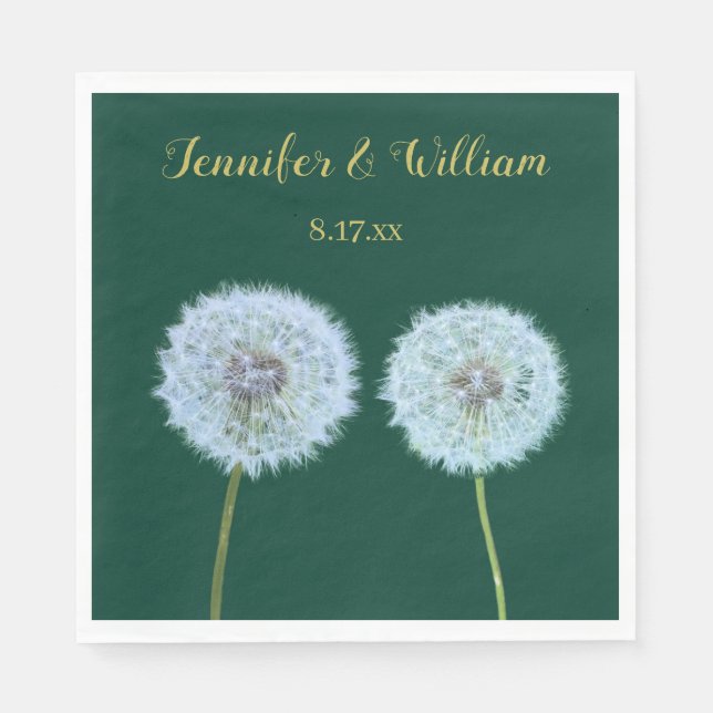 Serviette En Papier Dandelions, Dandelion Horloges Vert Personnalisé (Devant)