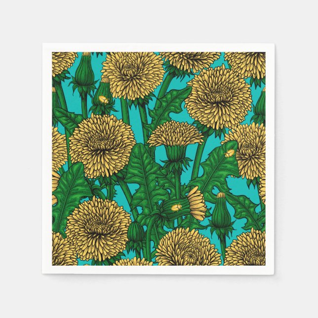 Serviette En Papier Dandelions sur turquoise (Devant)