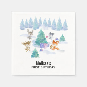Serviette En Papier Danse Animaux de bois Aquarelle Anniversaire