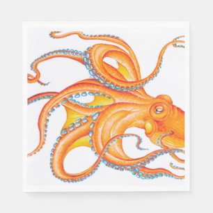 Serviette En Papier Danse orangée rouge octopus Ink