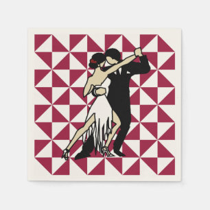 Serviette En Papier Danseurs de Tango Bourgogne et blanc Géométrique
