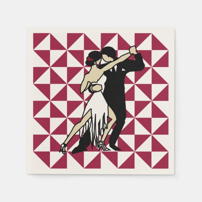 Serviette En Papier Danseurs de Tango Bourgogne et blanc Géométrique (Devant)