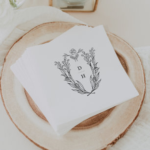 Serviette En Papier DAPHNE Minimaliste noir blanc Mariage de verdure