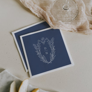 Serviette En Papier DAPHNE Moderne Bleu foncé Blanc Mariage botanique