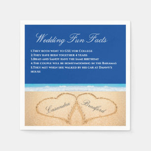 Serviette En Papier Dark Blue Beach Wedding 2 Coeurs Sand Fun Faits