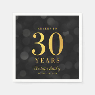 Serviette En Papier Dark Bokeh Faux Gold salue à 30 ans Anniversaire