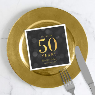 Serviette En Papier Dark Bokeh Faux Gold salue à 50 ans Anniversaire