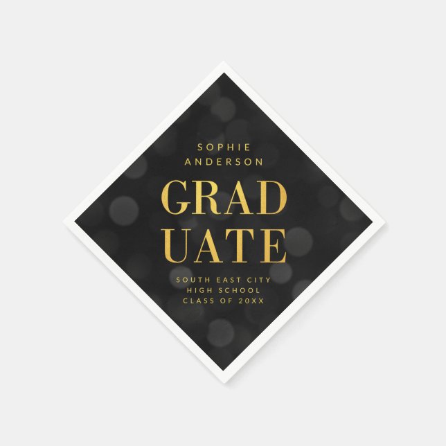 Serviette En Papier Dark Bokeh Lumières Faux Gold Graduate (Coin)