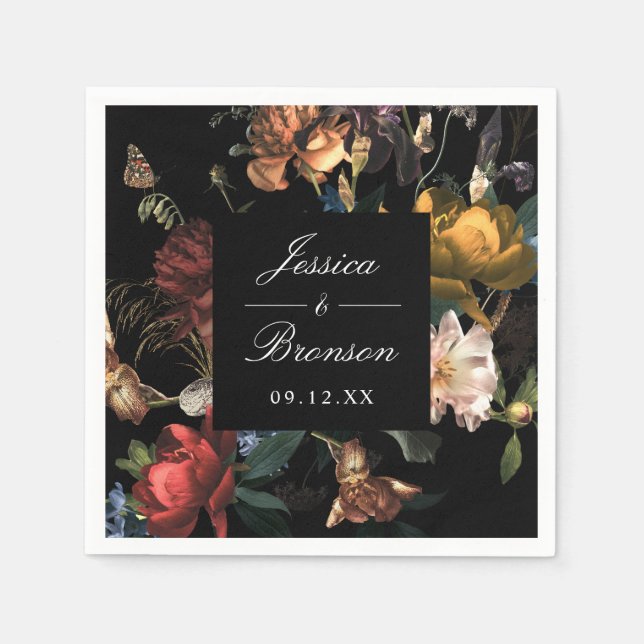Serviette En Papier Dark Moody Romantic Floral Néerlandais Mariage (Devant)