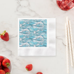 Serviette En Papier Dauphins de verre tendu de l'océan bleu
