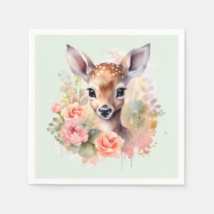 Serviette En Papier De Beaux Cerfs Entourés De Roses