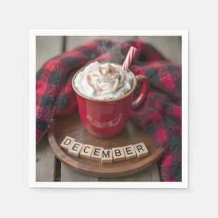 Serviette En Papier Décembre Chocolat Chaud Avec Couverture Plaid