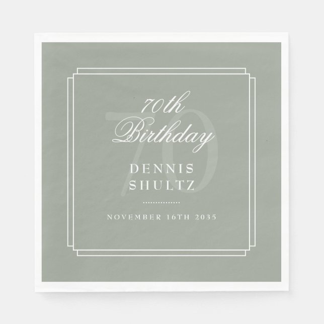 Serviette En Papier Déco classique | Sage et Blanc 70e anniversaire (Devant)