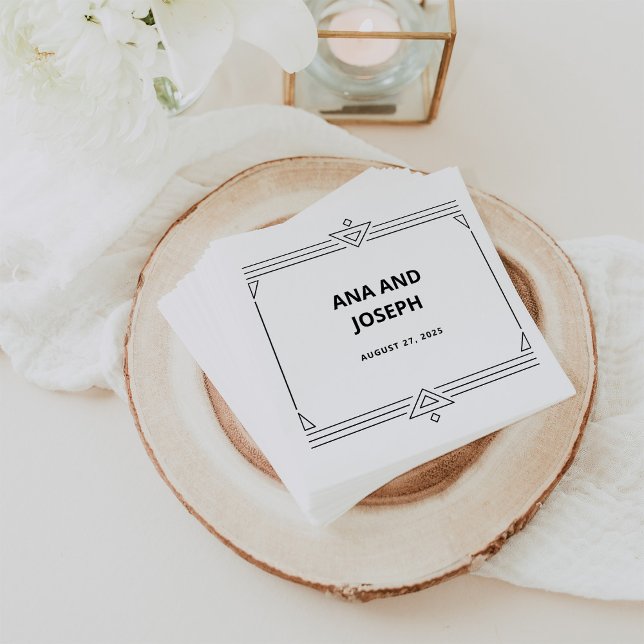 Serviette En Papier Déco moderne | Élégant Mariage noir et blanc (Elegant, art deco style wedding napkins in black and white)