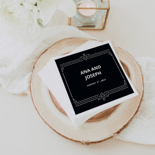 Serviette En Papier Déco moderne Élégant Mariage noir et blanc Onyx