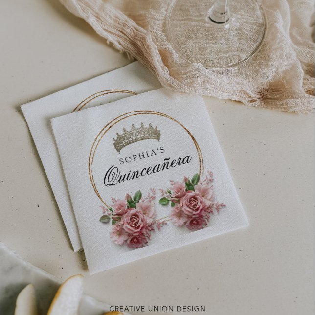 Serviette En Papier Décor d'anniversaire de la Quinceañera Rose (Créateur téléchargé)