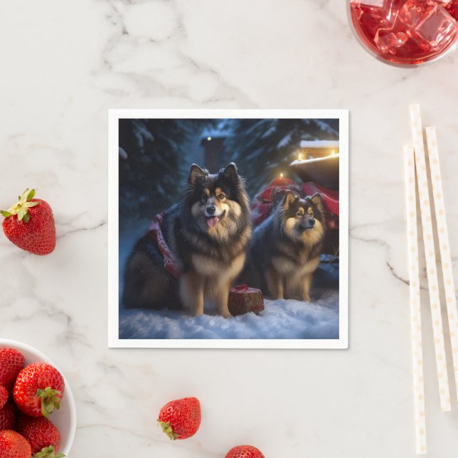 Serviette En Papier Décor de Noël Lapphund Snowy Sleigh (En situation)