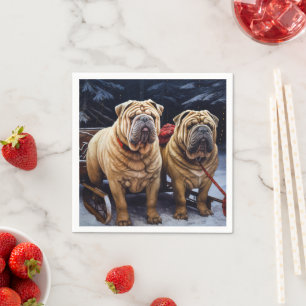 Serviette En Papier Décor de Noël Shar Pei Snowy Sleigh