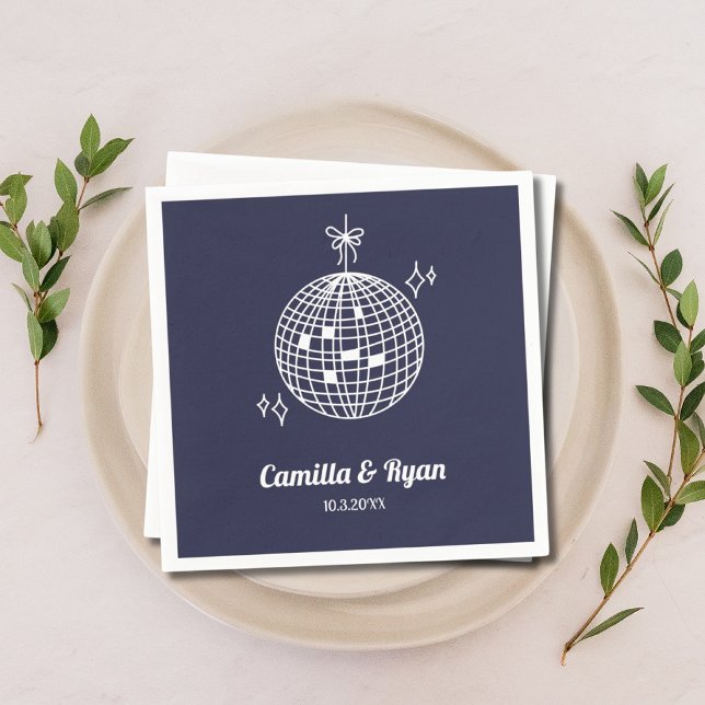 Serviette En Papier Décor Mariage Retro Navy Blue Disco (Retro Navy Blue Disco Wedding Decor Napkins
)