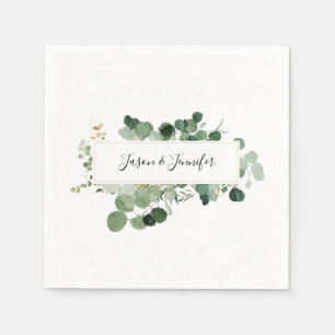 Serviette En Papier Décor vert moderne Mariage Personnalisé Couple Nam