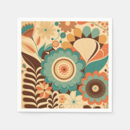 Serviette En Papier Décor vintage rétro brun floral beize vert